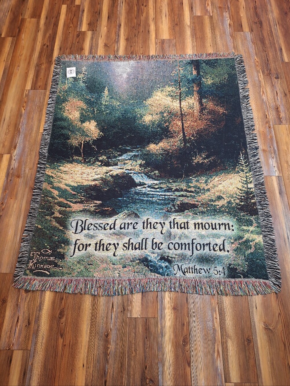 NWT Thomas Kinkade Tapestry Throw Blanket Matthew 5:4 Bible Verse 63x54 Fringe